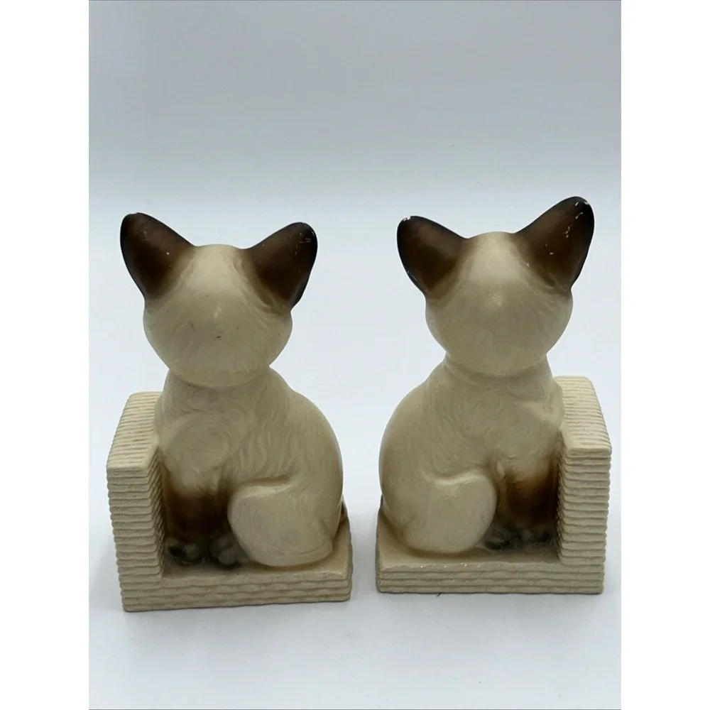 Vintage Cats Kittens Bookends Sand Filled Mid Century Calico Collectible
